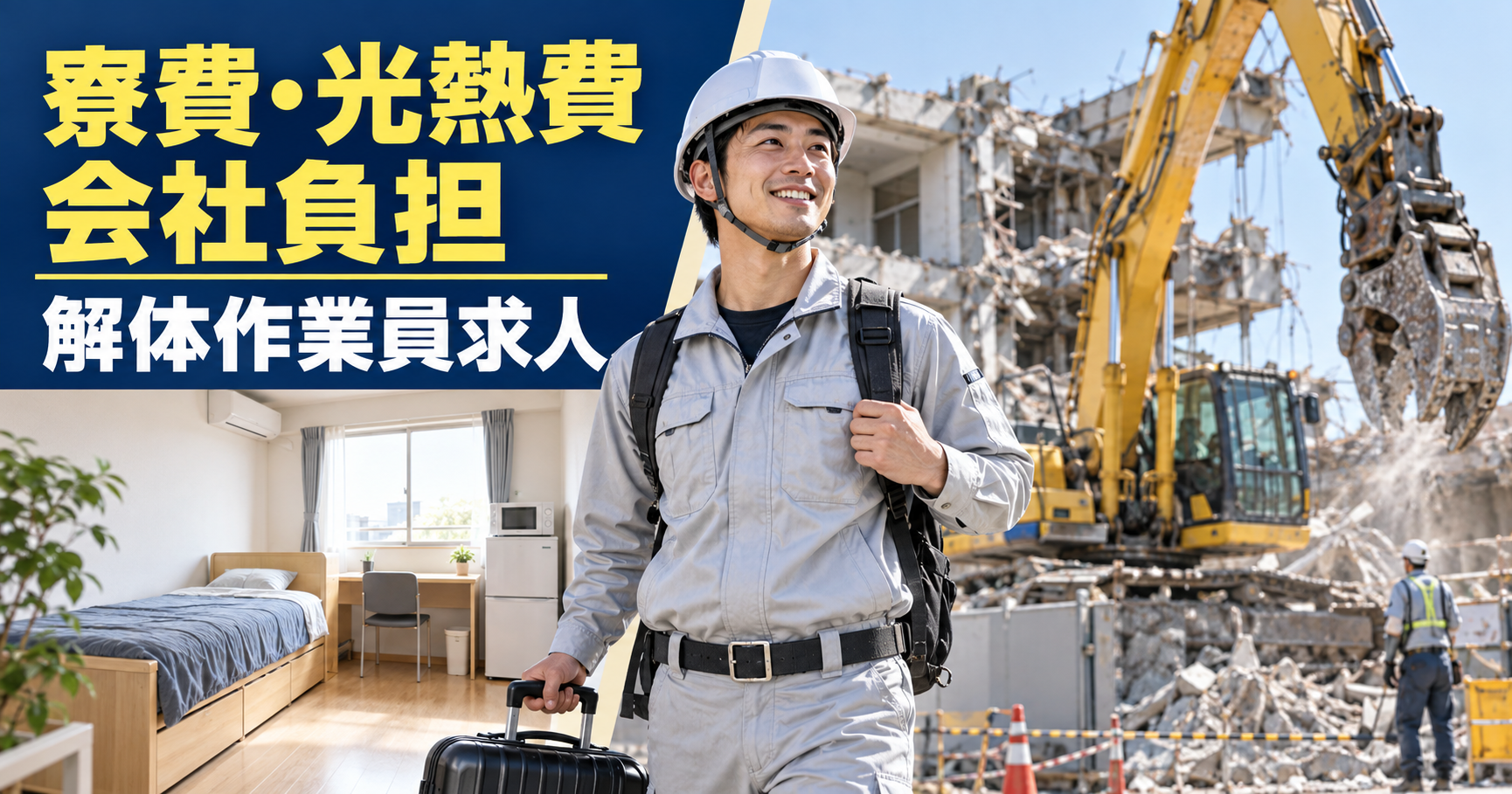 【寮費・光熱費会社負担】御前崎市の解体作業員｜日給2万円・食費のみ自己負担